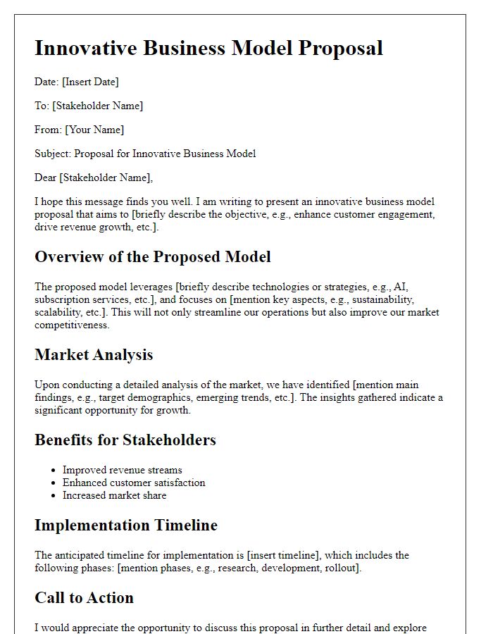 Letter template of innovative business model proposal for stakeholders