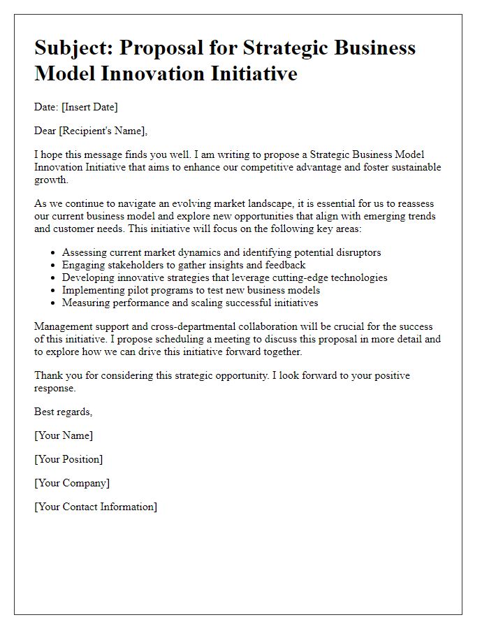 Letter template of strategic business model innovation initiative