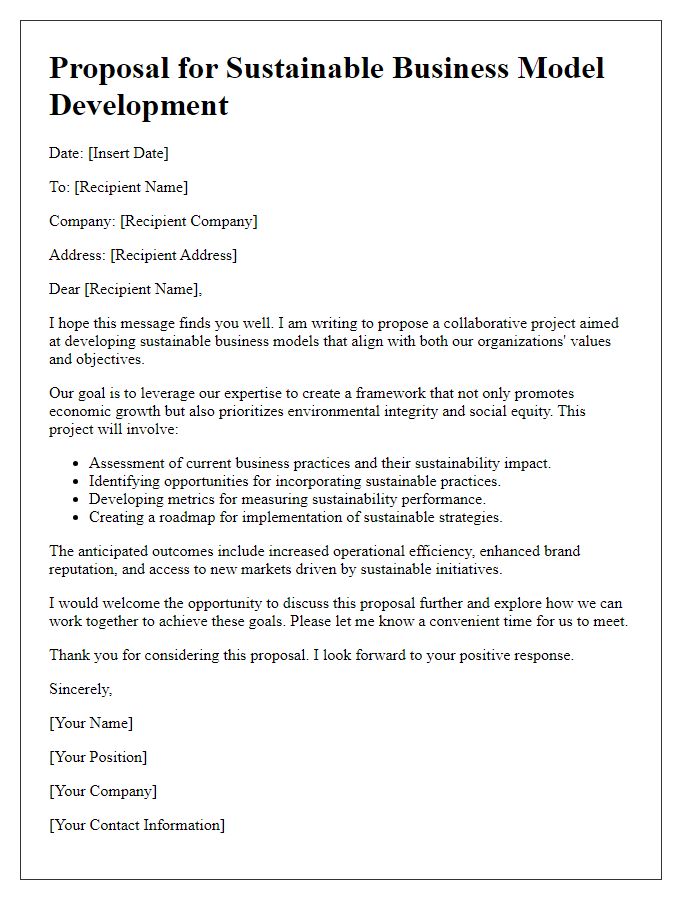 Letter template of sustainable business model development proposal