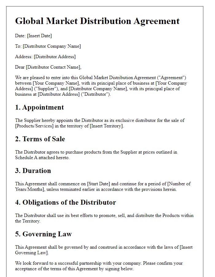 Letter template of global market distribution agreement