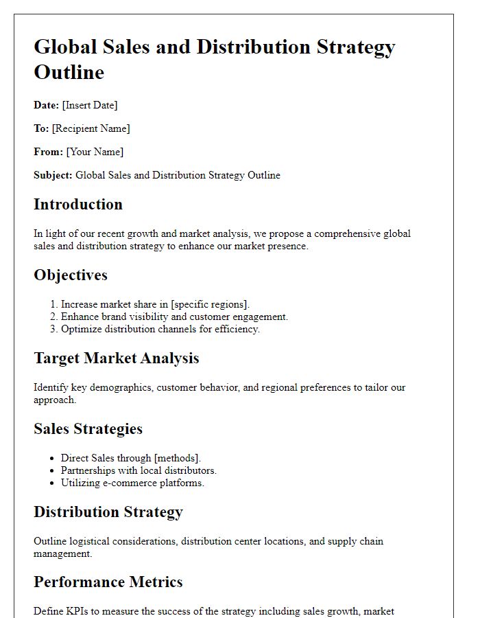 Letter template of global sales and distribution strategy outline