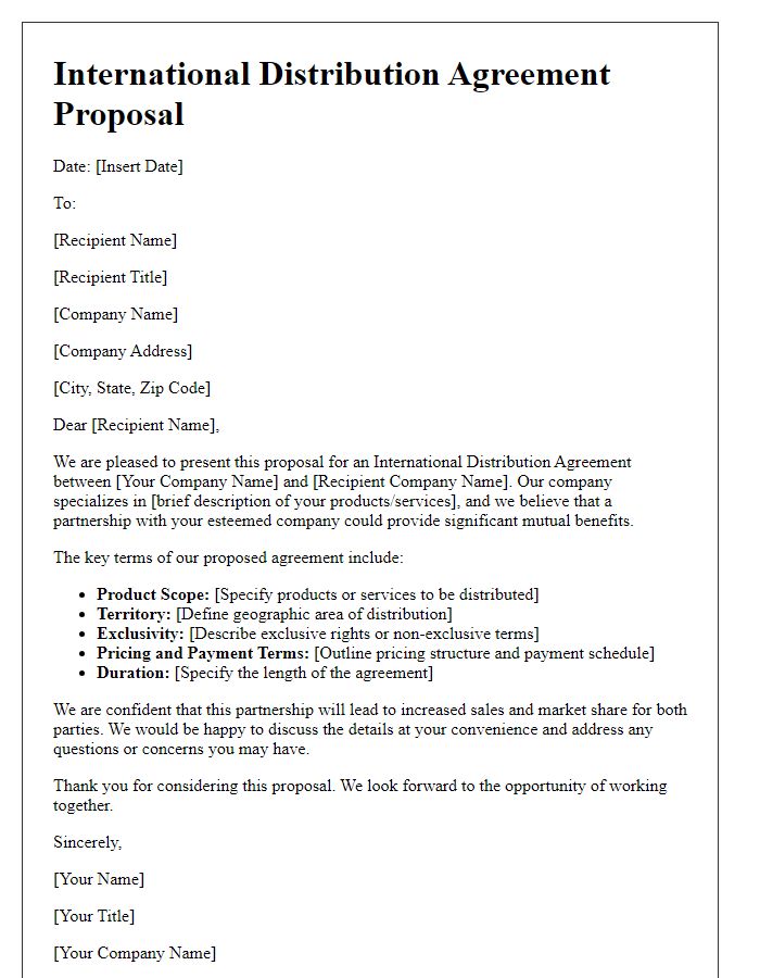 Letter template of international distribution agreement proposal