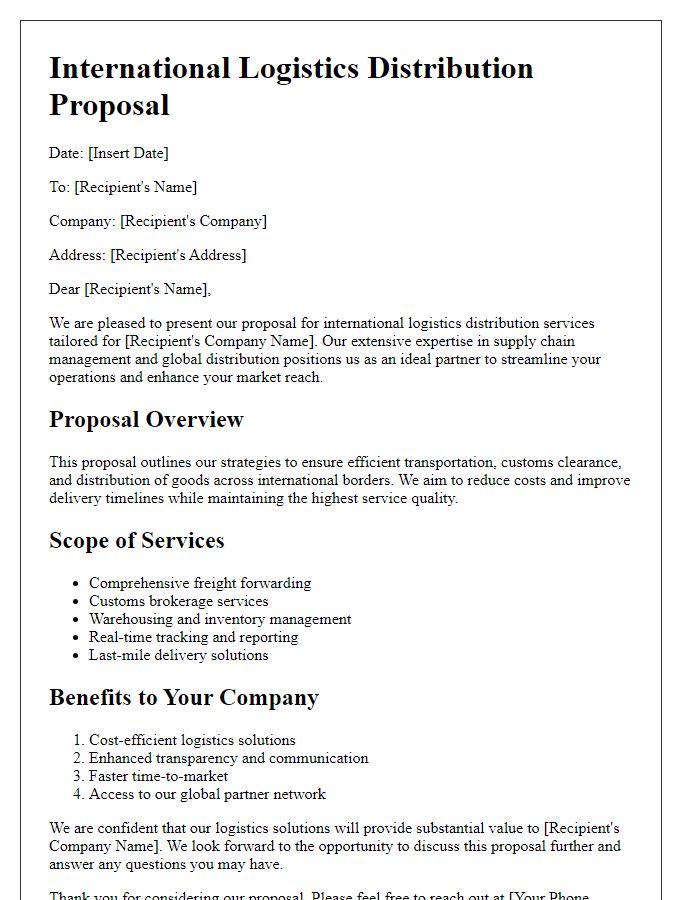 Letter template of international logistics distribution proposal