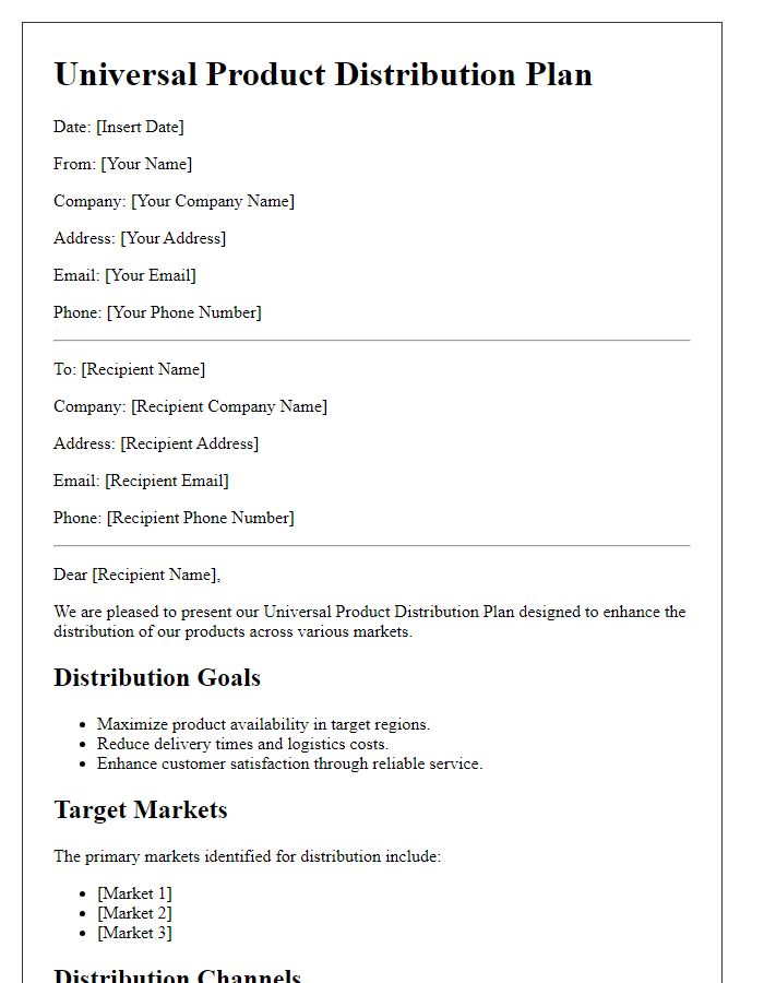 Letter template of universal product distribution plan