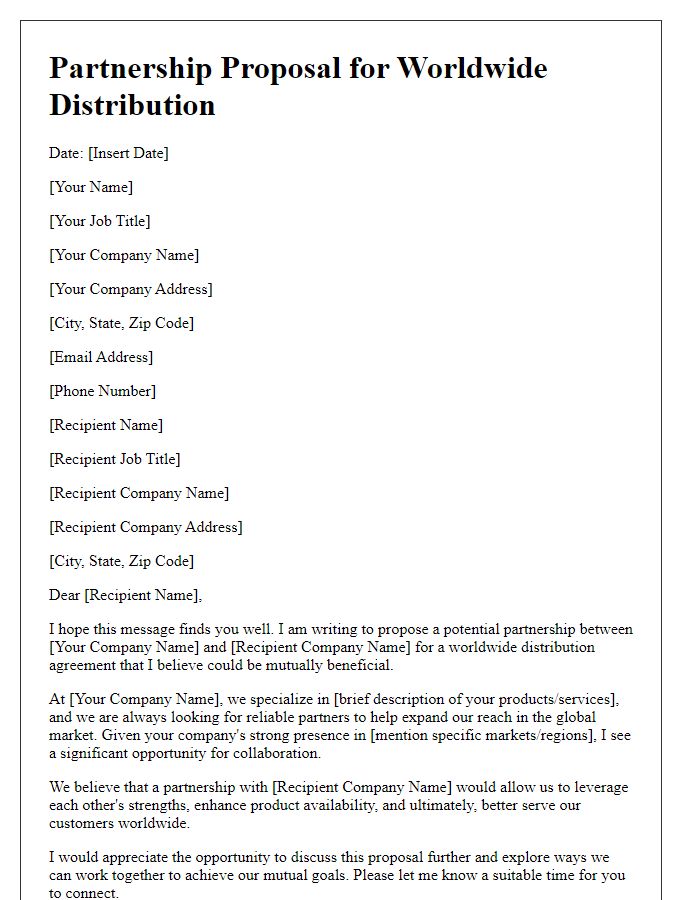 Letter template of worldwide distribution partnership suggestion