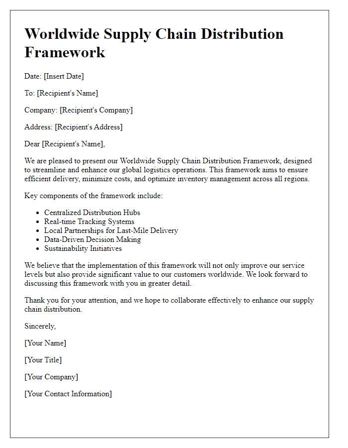 Letter template of worldwide supply chain distribution framework