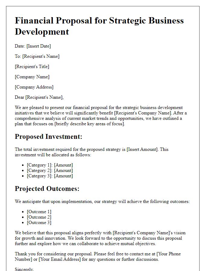 Letter template of financial proposal for strategic business development