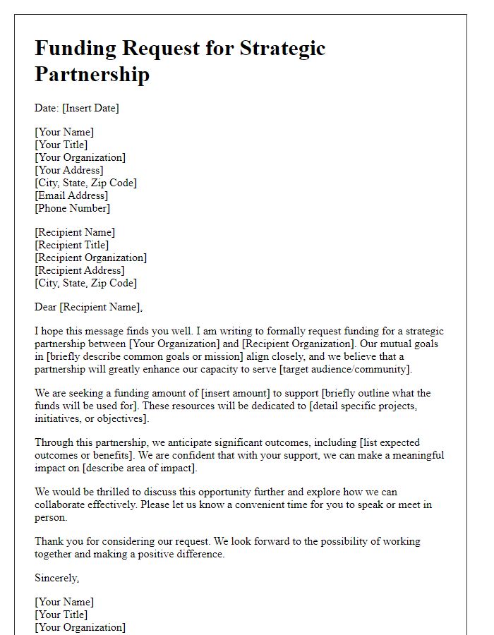 Letter template of funding request for strategic partnership