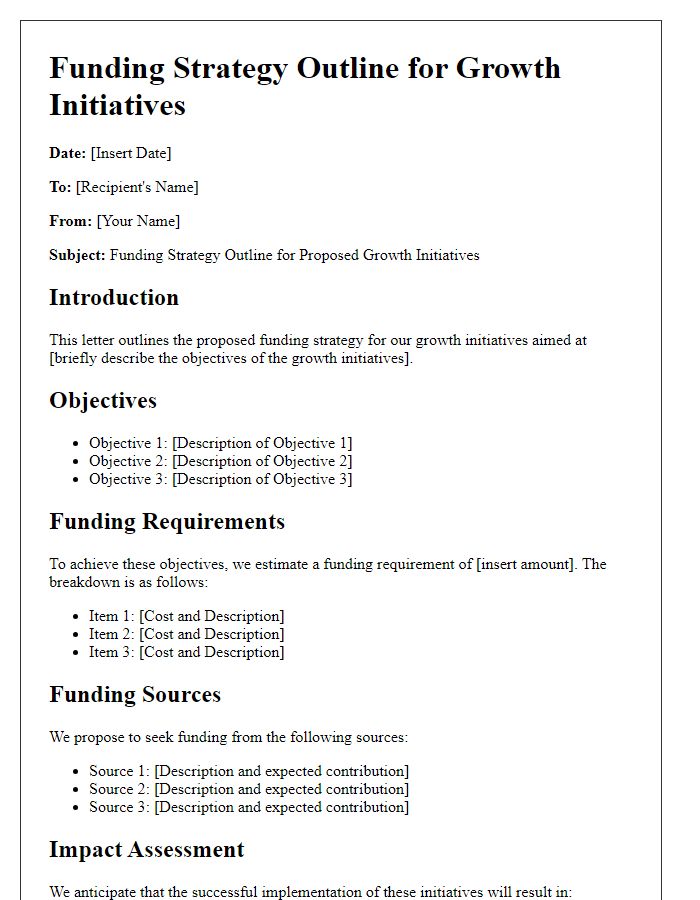 Letter template of funding strategy outline for growth initiatives