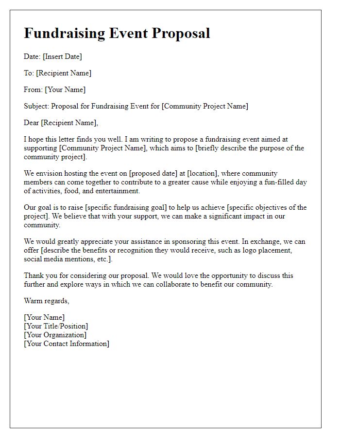 Letter template of fundraising event proposal for community project.