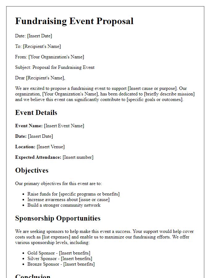 Letter template of fundraising event proposal for non-profit organization.