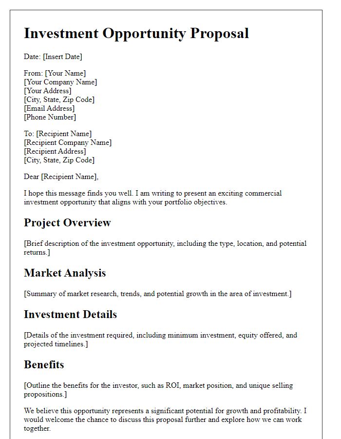 Letter template of commercial investment opportunity proposal