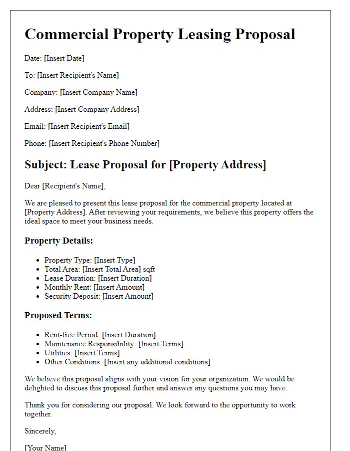 Letter template of commercial property leasing proposal