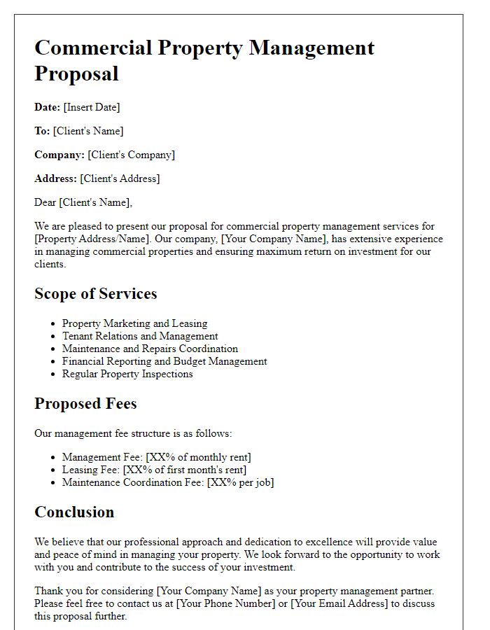 Letter template of commercial property management proposal