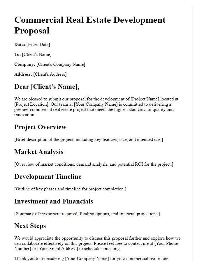 Letter template of commercial real estate development proposal