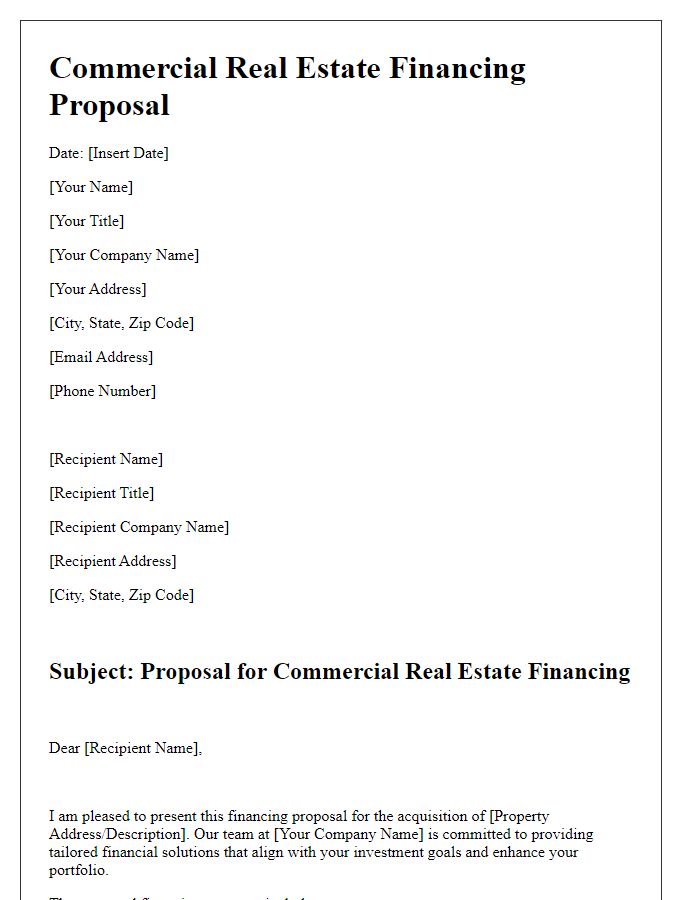 Letter template of commercial real estate financing proposal