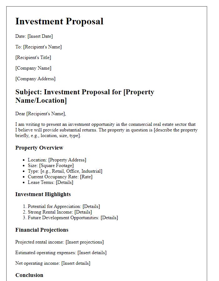 Letter template of commercial real estate investment proposal