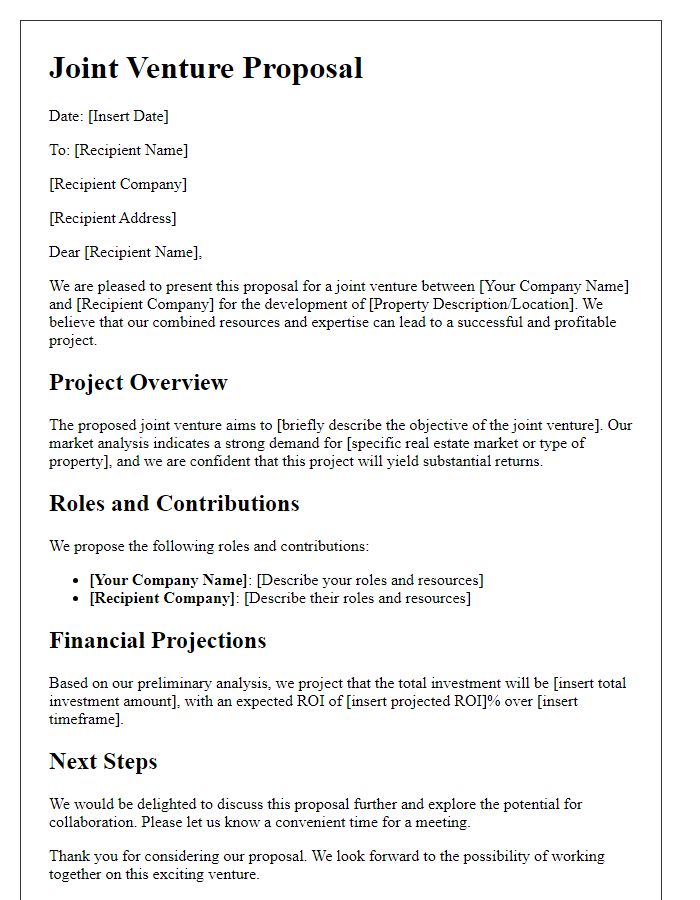 Letter template of commercial real estate joint venture proposal