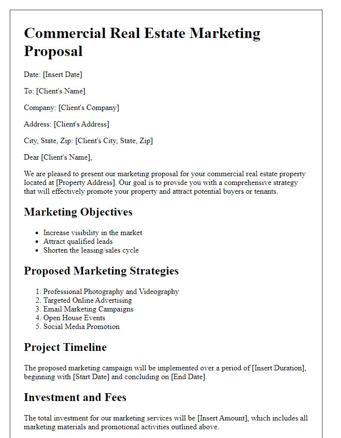 Letter template of commercial real estate marketing proposal