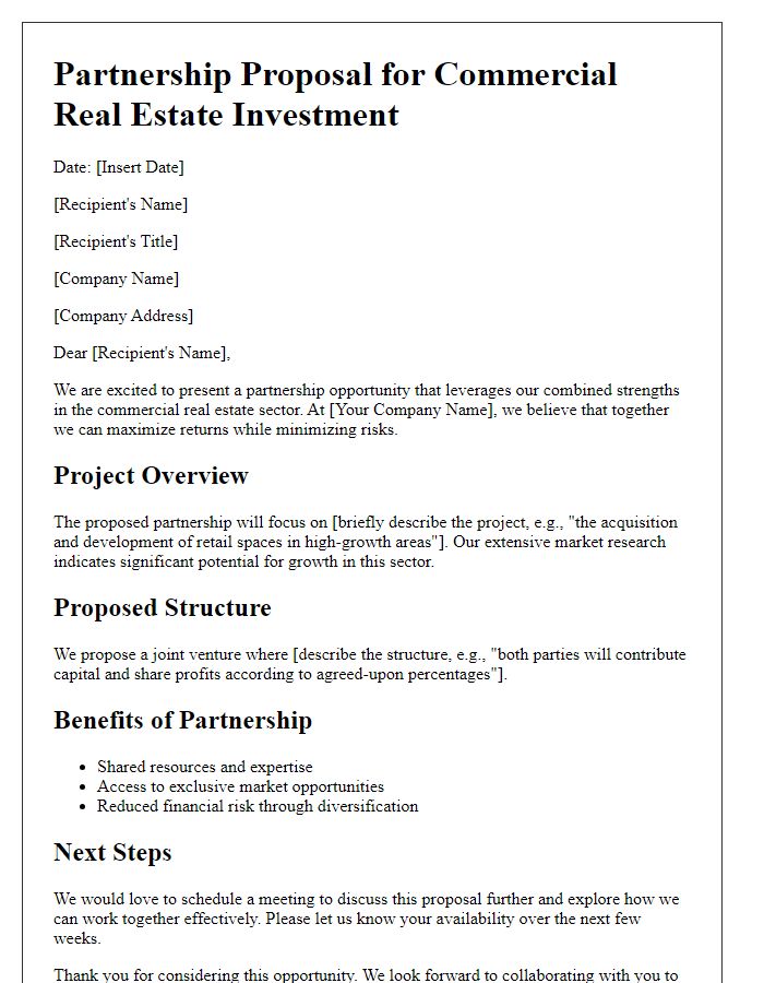 Letter template of commercial real estate partnership proposal