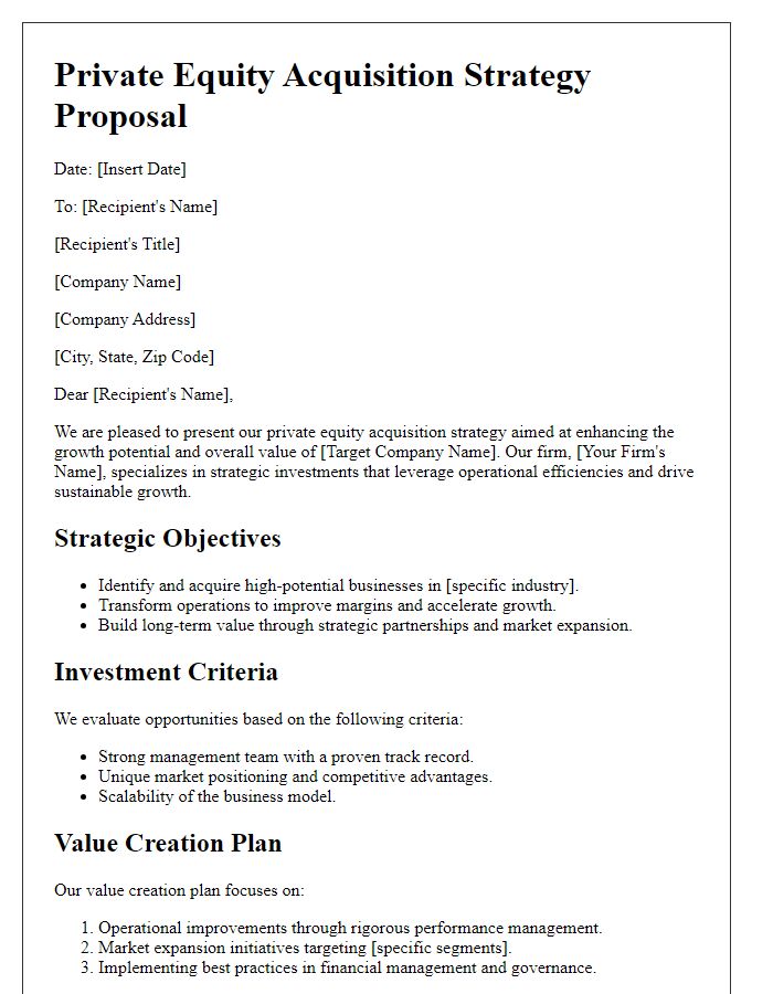 Letter template of private equity acquisition strategy