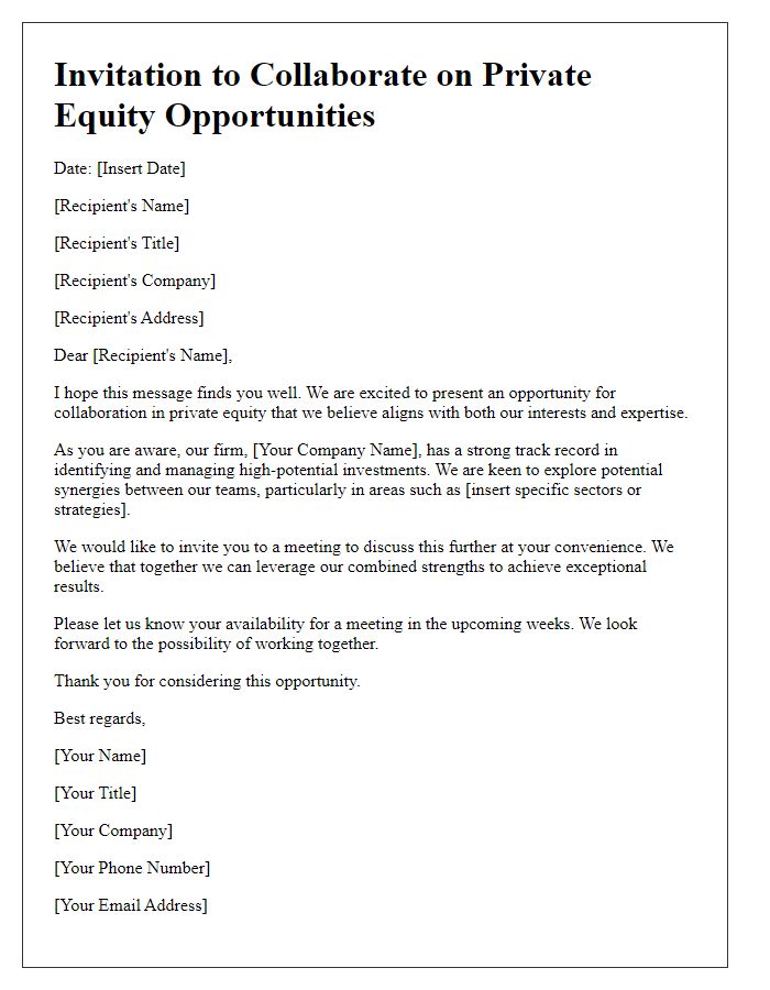 Letter template of private equity collaboration invitation