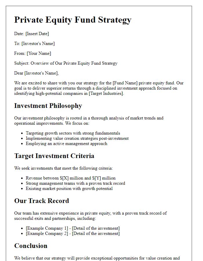 Letter template of private equity fund strategy