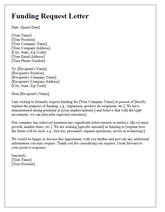 Letter template of private equity funding request