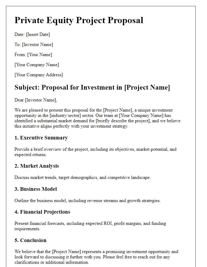 Letter template of private equity project proposal