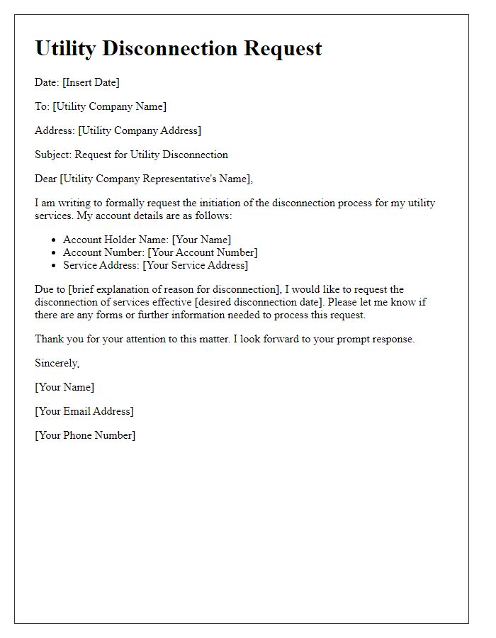 Letter template of request to initiate utility disconnection process