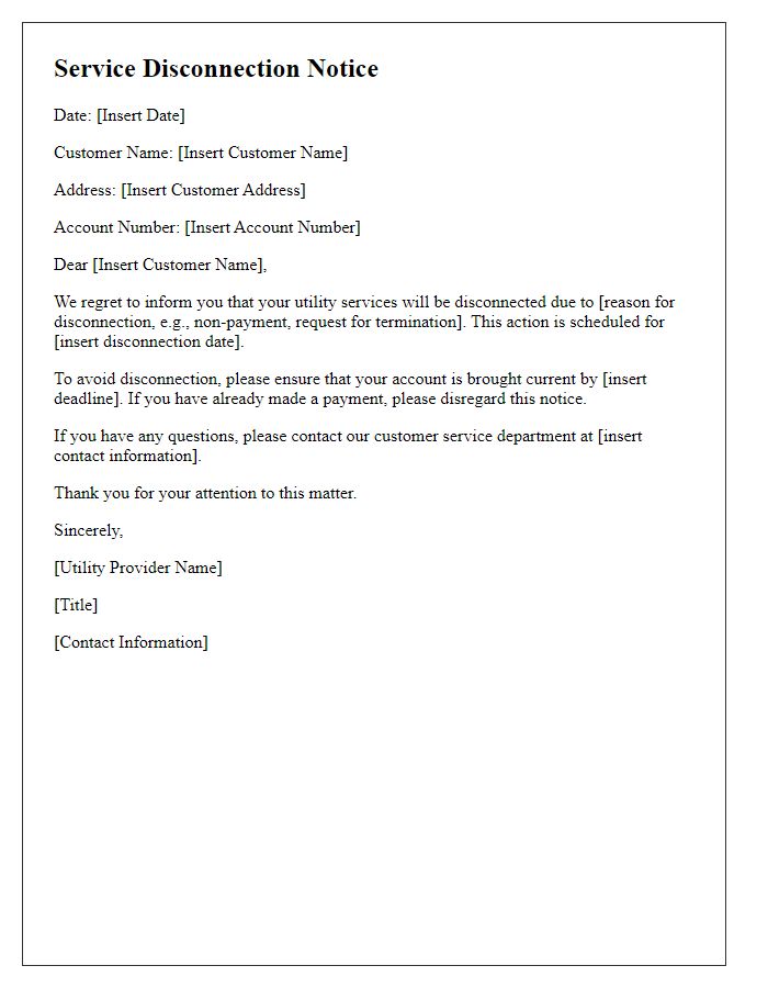 Letter template of service disconnection notice for utility providers