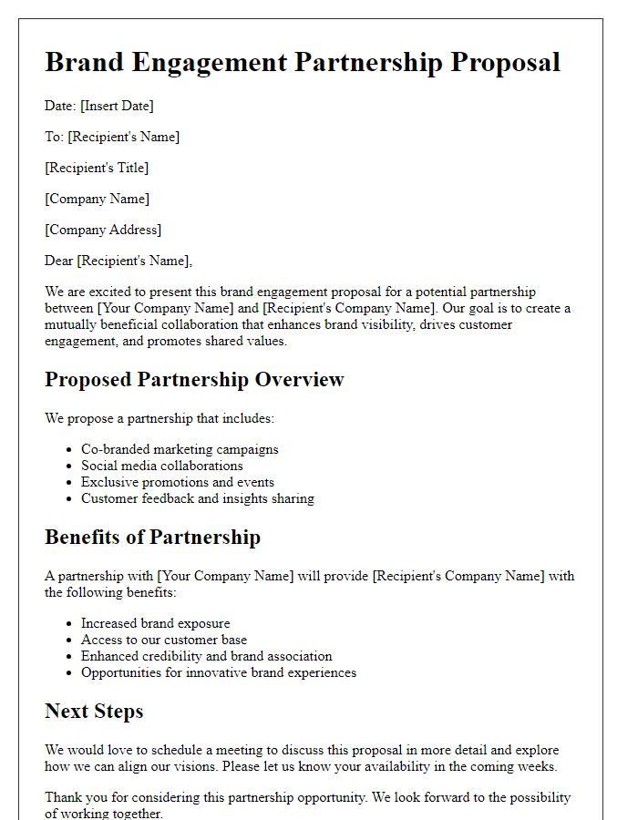 Letter template of brand engagement proposal for partnership