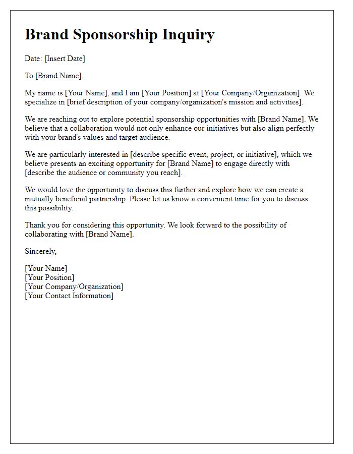 Letter template of brand sponsorship inquiry for collaboration