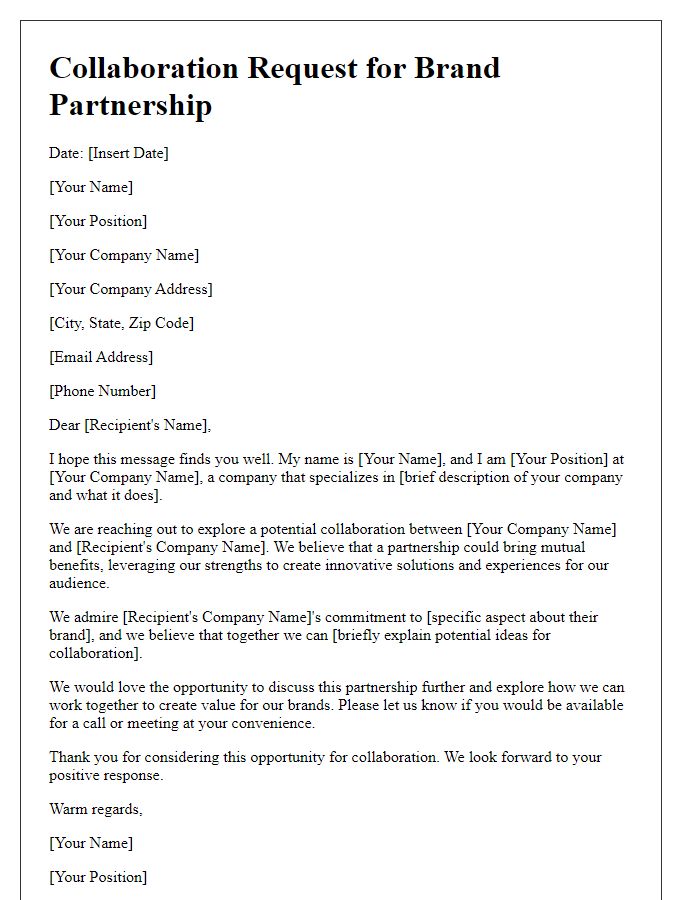 Letter template of collaboration request for brand partnership