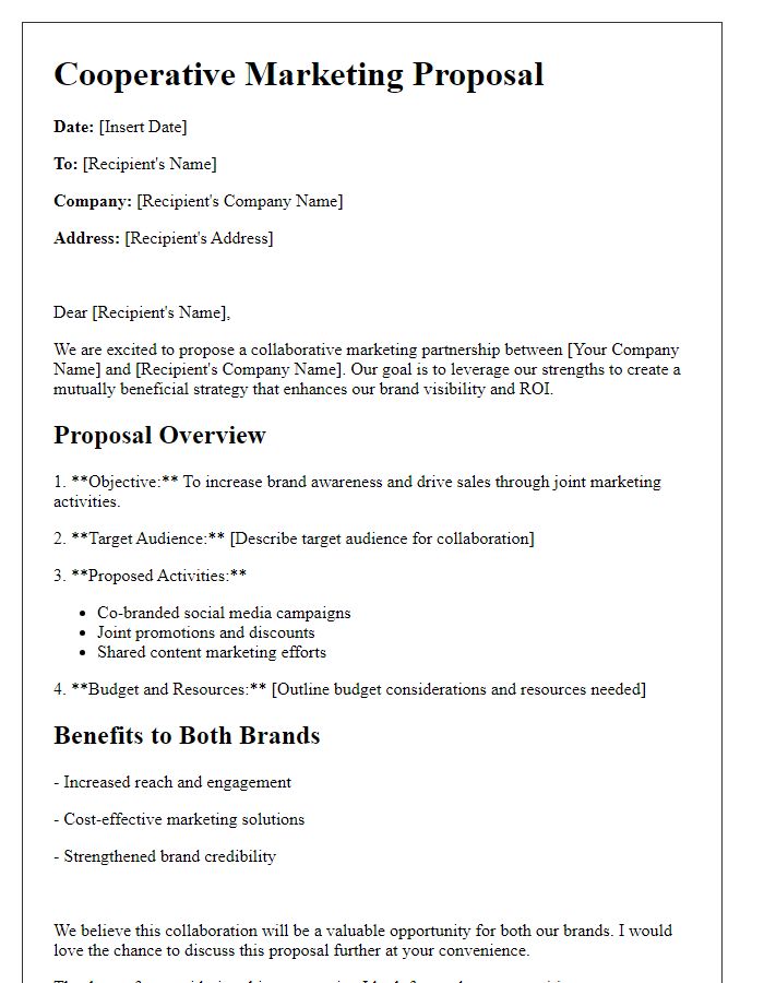 Letter template of cooperative marketing proposal for brand collaboration