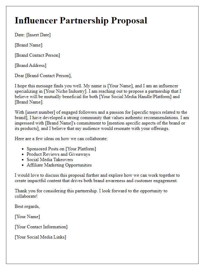 Letter template of influencer partnership proposal for brand collaboration