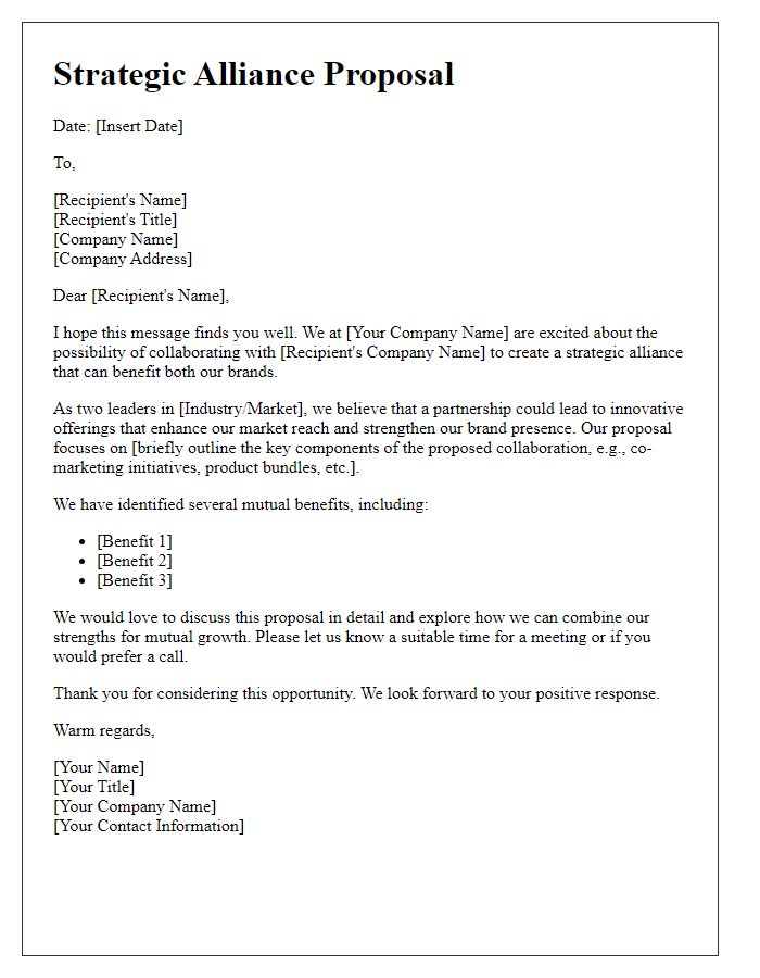 Letter template of strategic alliance proposal for brand collaboration