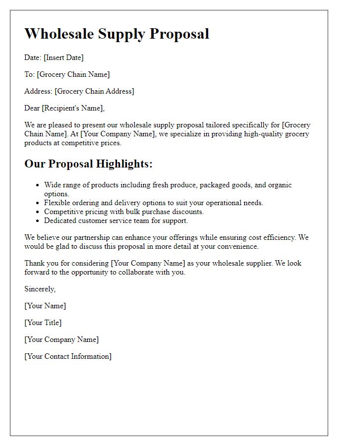 Letter template of wholesale supply proposal for grocery chains