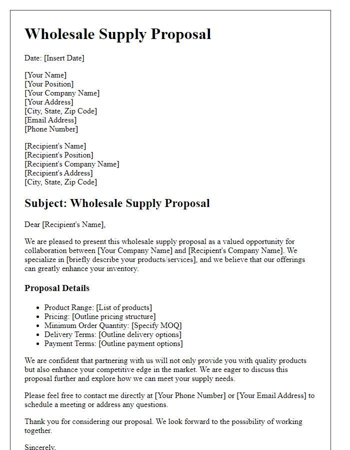 Letter template of wholesale supply proposal for importers