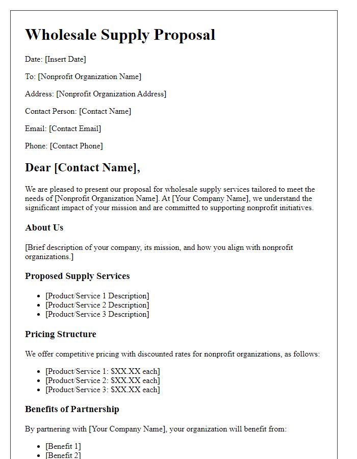 Letter template of wholesale supply proposal for nonprofit organizations