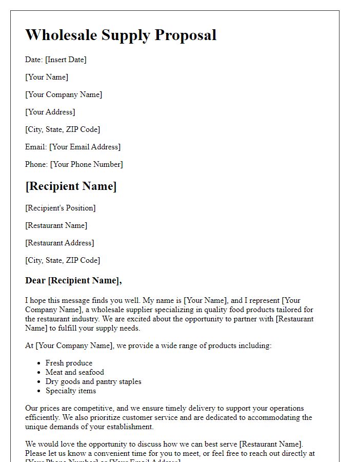 Letter template of wholesale supply proposal for restaurants