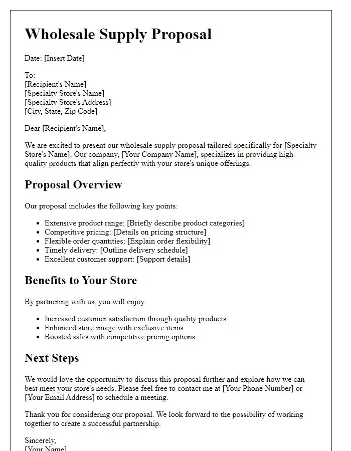 Letter template of wholesale supply proposal for specialty stores