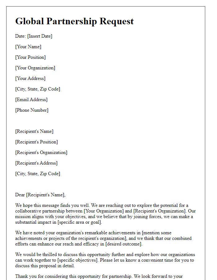 Letter template of global partnership request