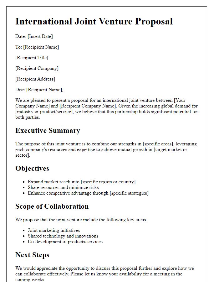 Letter template of international joint venture plan