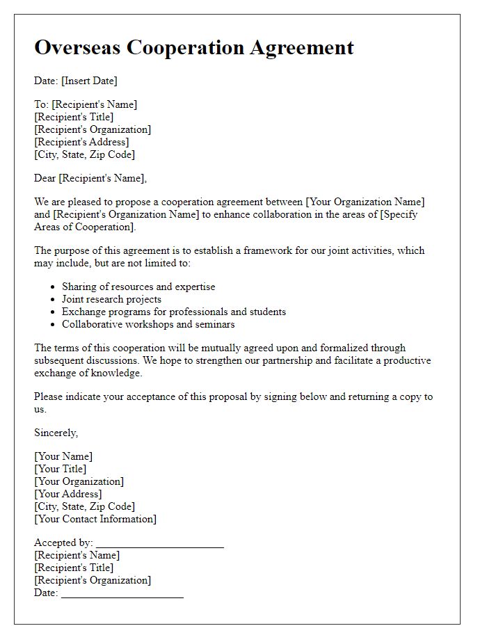 Letter template of overseas cooperation agreement