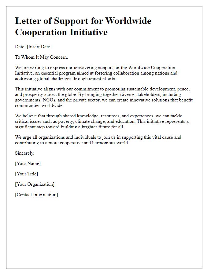 Letter template of worldwide cooperation initiative