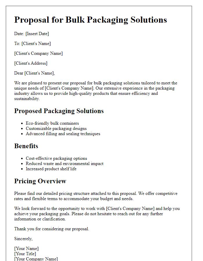 Letter template of bulk packaging solution proposal