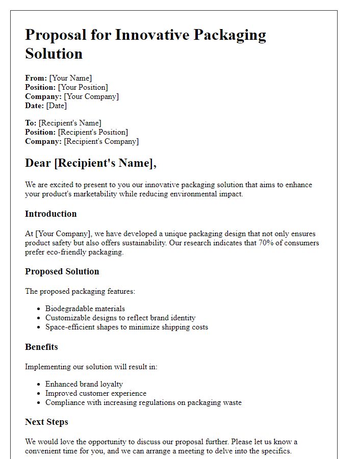 Letter template of innovative packaging solution proposal