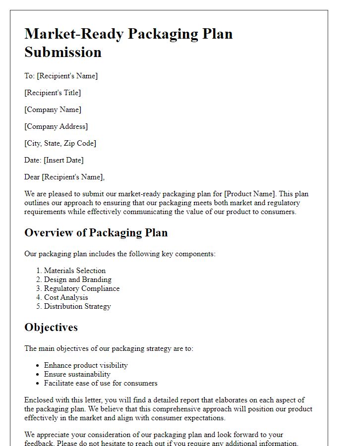 Letter template of market-ready packaging plan submission