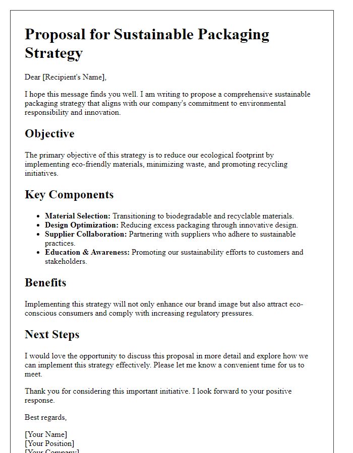 Letter template of sustainable packaging strategy pitch